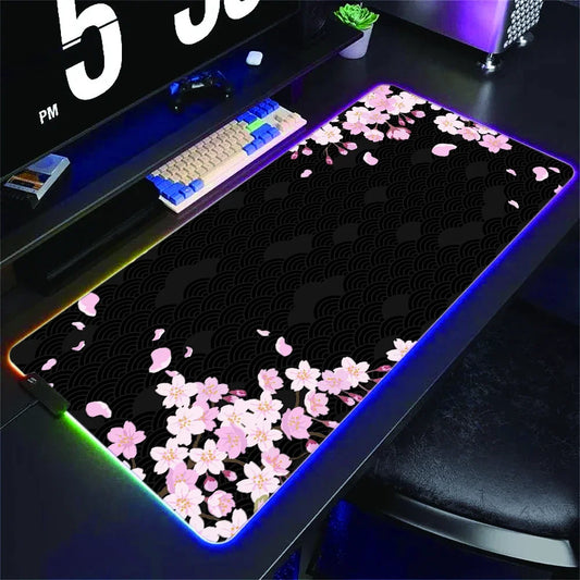 Japanese Cherry Blossom Large RGB Mouse Pad HD Gaming Mousepads XXL Keyboard Mice Pads Non-Slip Rubber Office PC Laptop Carpet