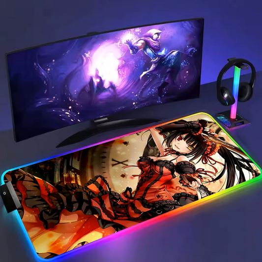 Tokisaki Kurumi LED Desk Mat Anime Pc Accessories Large Mouse Pad Computer Gamer Keyboard Mat Gamer Deskmat