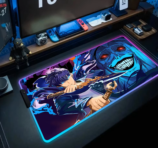 Solo Levelings Anime RGB Pc Gamer Keyboard Mouse Pad Mousepad LED Glowing Mouse Mats Rubber Gaming Computer Mausepad