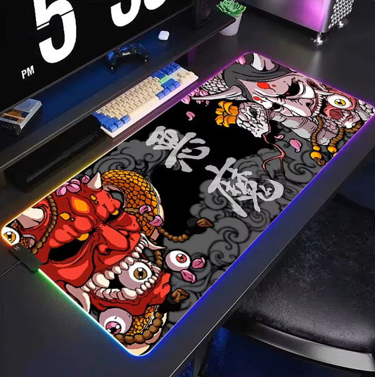 Japanese Samurai Devil RGB Pc Gamer Keyboard Mouse Pad 900x400 Mousepad LED Glowing Mouse Mats Rubber Gaming Computer Mausepad