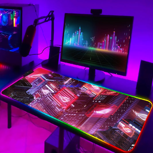 ROG Mouse Pad Rgb Cute Mousepad Gamer Keyboard Mat LED Computer Mausepad Keyboards Accessories Gaming Desk Mat Mouse Carpet Xxl