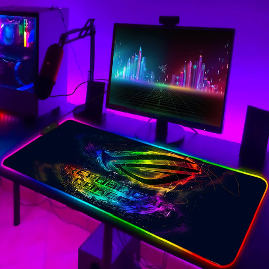 ROG Mouse Pad Rgb Cute Mousepad Gamer Keyboard Mat LED Computer Mausepad Keyboards Accessories Gaming Desk Mat Mouse Carpet Xxl