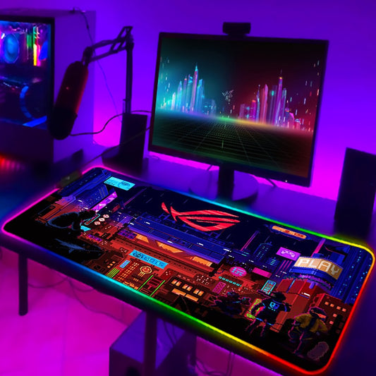 ROG Mouse Pad Rgb Cute Mousepad Gamer Keyboard Mat LED Computer Mausepad Keyboards Accessories Gaming Desk Mat Mouse Carpet Xxl