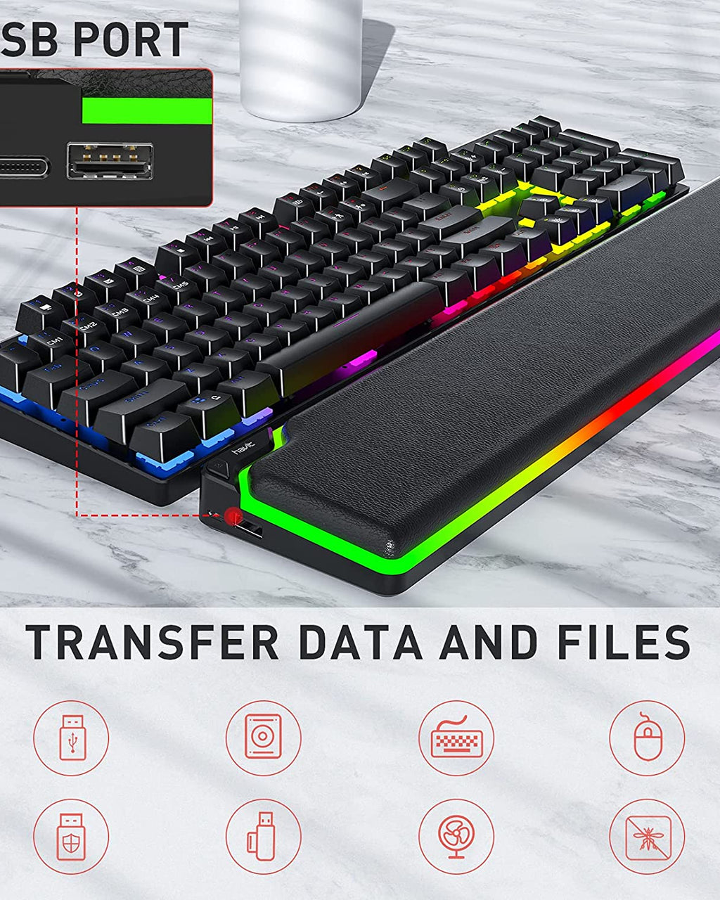 Havit Keyboard Wrist Rest RGB Wrist Pad Hand Palm Rest Support Ergonomic Memory Foam for Typing Gaming Computer Office Laptop