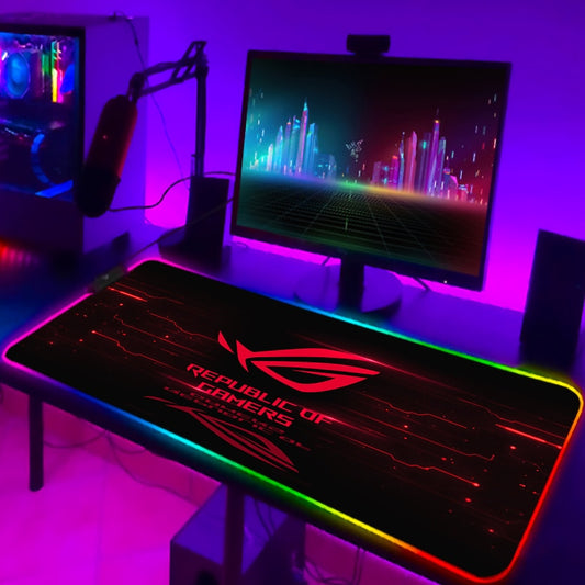 ROG Mouse Pad Rgb Cute Mousepad Gamer Keyboard Mat LED Computer Mausepad Keyboards Accessories Gaming Desk Mat Mouse Carpet Xxl