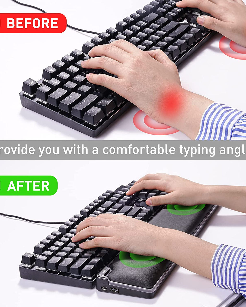 Havit Keyboard Wrist Rest RGB Wrist Pad Hand Palm Rest Support Ergonomic Memory Foam for Typing Gaming Computer Office Laptop