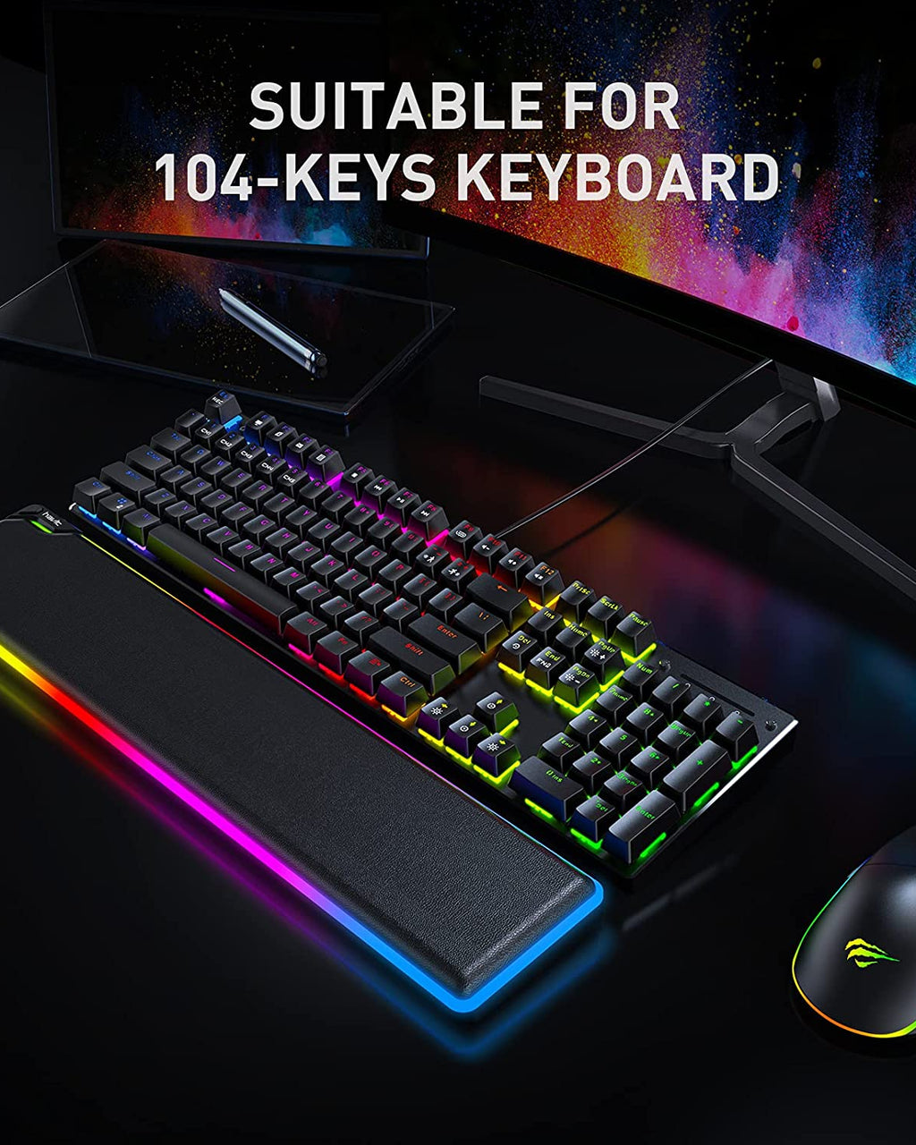 Havit Keyboard Wrist Rest RGB Wrist Pad Hand Palm Rest Support Ergonomic Memory Foam for Typing Gaming Computer Office Laptop