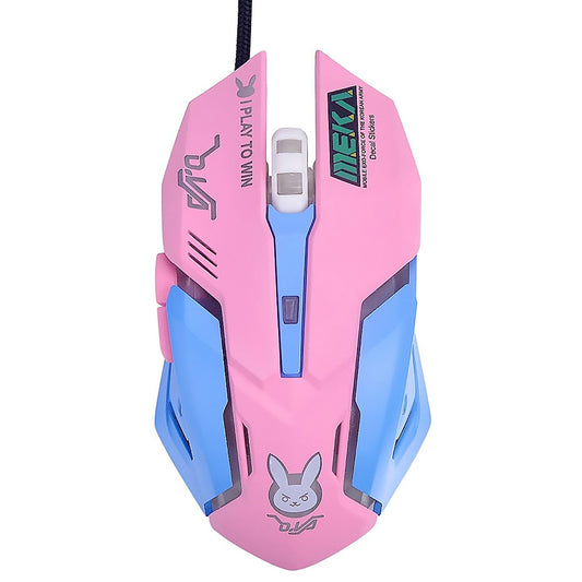 Breathing LED USB Wired Optical Pink-Blue Mouse 2400DPI