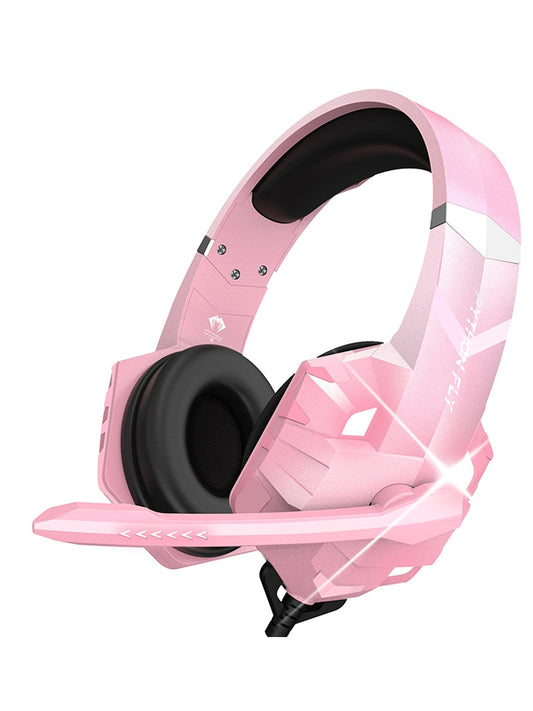 Gaming Pink Headset Bass Stereo Over-Head Earphone With Microphone