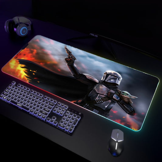 War Backlight Gaming Mousepad Desk Mat RGB Gamer Mousepads Mouse Pad LED Non-Slip Rubber Mouse Mat Keyboard Mat For PC