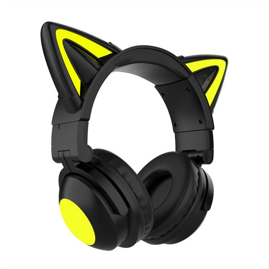 Cute Cat Ear Wireless Bluetooth Black Gaming Headset 7.1 Stereo Music