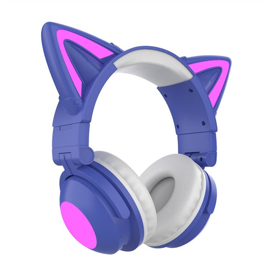Cute Cat Ear Wireless Bluetooth Purple Gaming Headset 7.1 Stereo Music