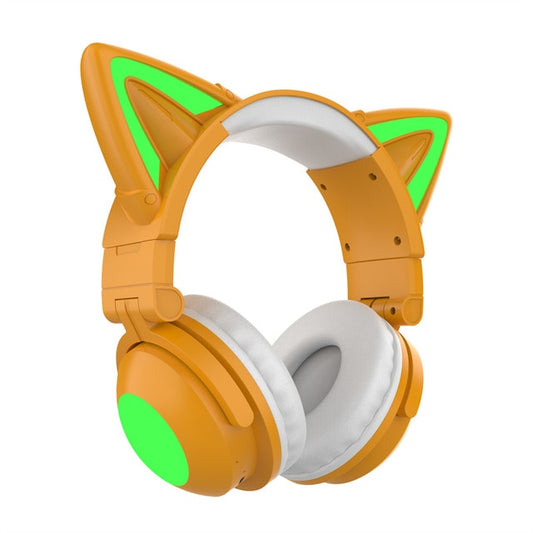 Cute Cat Ear Wireless Bluetooth Khaki Gaming Headset 7.1 Stereo Music