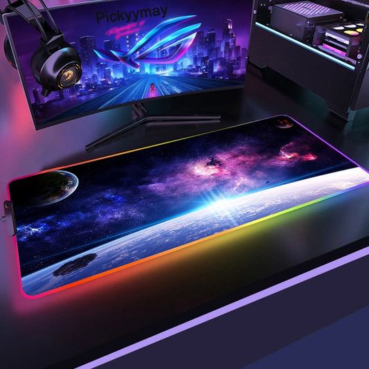 Space Large RGB Mouse Pad Gaming Mousepad LED Mouse Mat Gamer Mousemats Table Pads PC Desk Mat RGB Keyboard Mat XXL 90x40cm