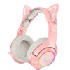 Pink Cat Ear Headphones with RGB LED Light Gaming Girl Headset