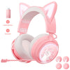 Pink Cat Ear Headphones with RGB LED Light Gaming Girl Headset