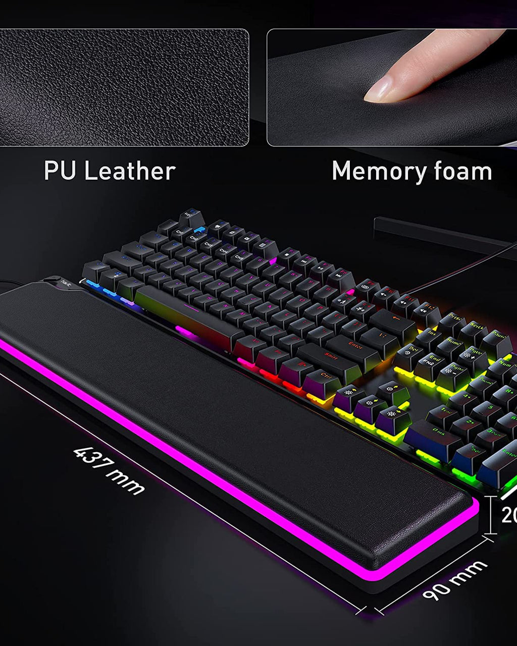 Havit Keyboard Wrist Rest RGB Wrist Pad Hand Palm Rest Support Ergonomic Memory Foam for Typing Gaming Computer Office Laptop