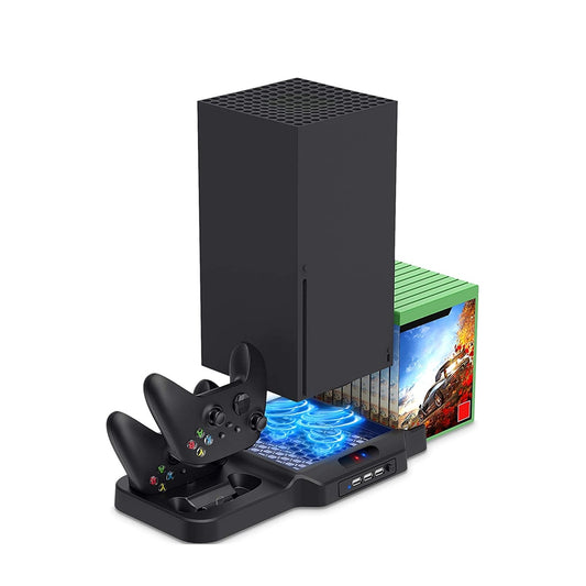 Vertical Stand with Cooling Fan for Xbox Series X|S Charging Station Dock with Dual Controller Charger Ports