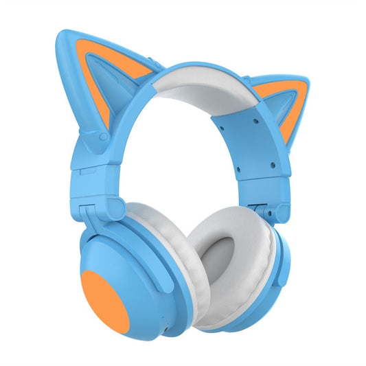 Cute Cat Ear Wireless Bluetooth Blue Gaming Headset 7.1 Stereo Music