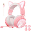 Pink Cat Ear Headphones with RGB LED Light Gaming Girl Headset