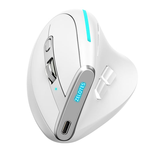 ZELOTES 2.4G Bluetooth White Mouse 2400 DPI 8 Buttons Wireless Rechargeable Mice for PC