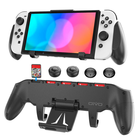 Switch/Switch OLED Grip Holder Adjustable Stand Handle Asymmetrical Controller Holder 5 Card Slots for Nintendo Switch