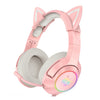 Pink Cat Ear Headphones with RGB LED Light Gaming Girl Headset